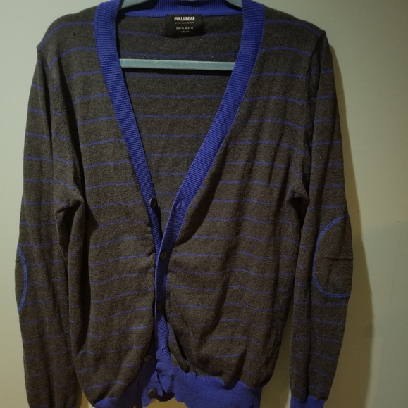 Pullu0026Bear | Sweaters | Pull Bear Grey Blue Striped Cardigan Size L |  Poshmark